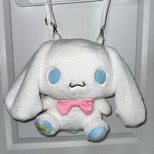 Cinnamarol White Plush Bunny Bag with Pink Bow